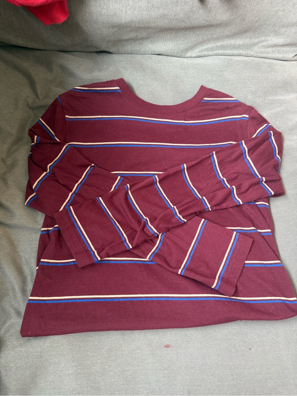 Old Navy Burgundy Long-Sleeve Tee with Multicolor Stripes